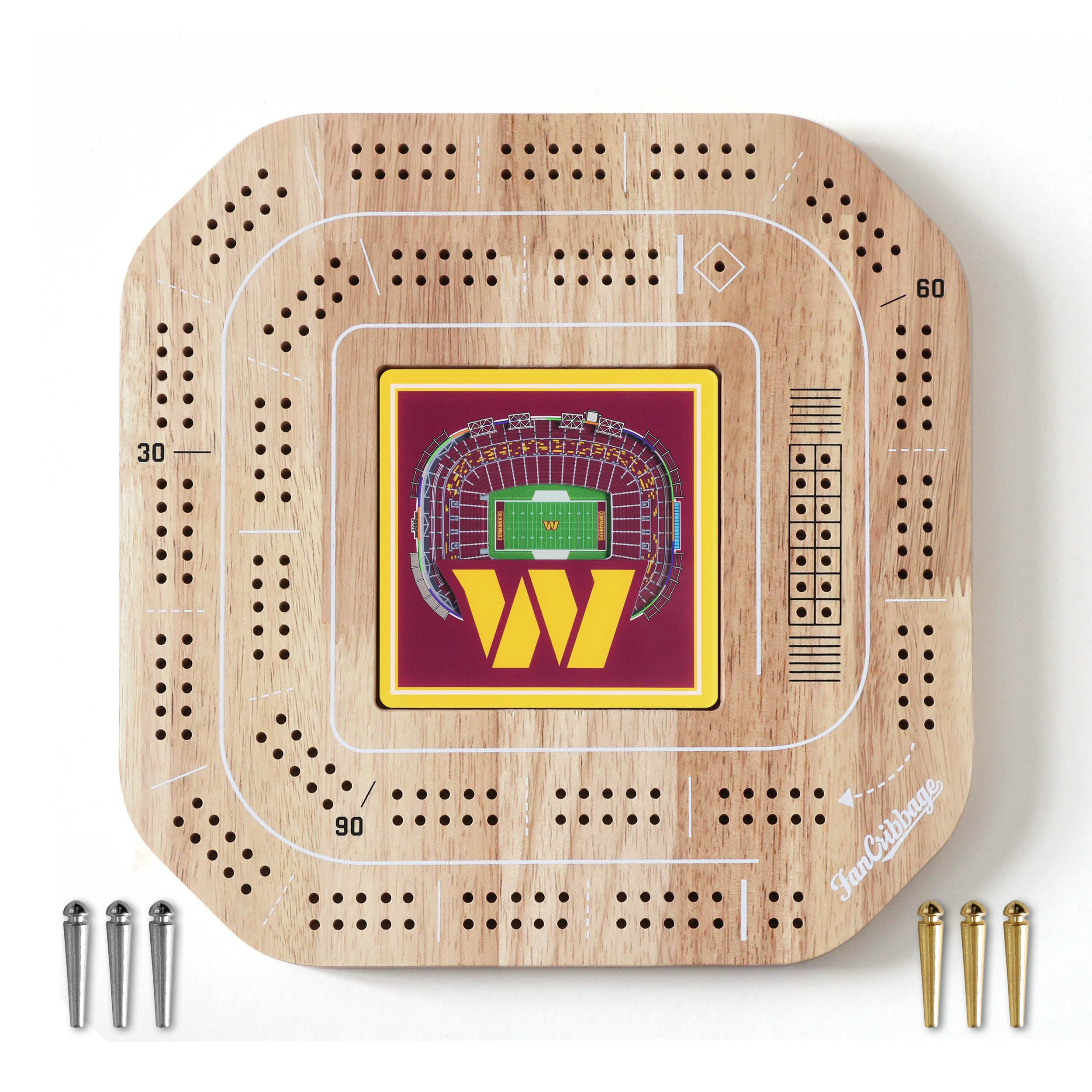 YouTheFan NFL Washington Commanders Licensed Fan Cribbage Wood Board Game - Sports Collectibles, Sports Memorabilia, Sports Fan Shop, Sports Gifts