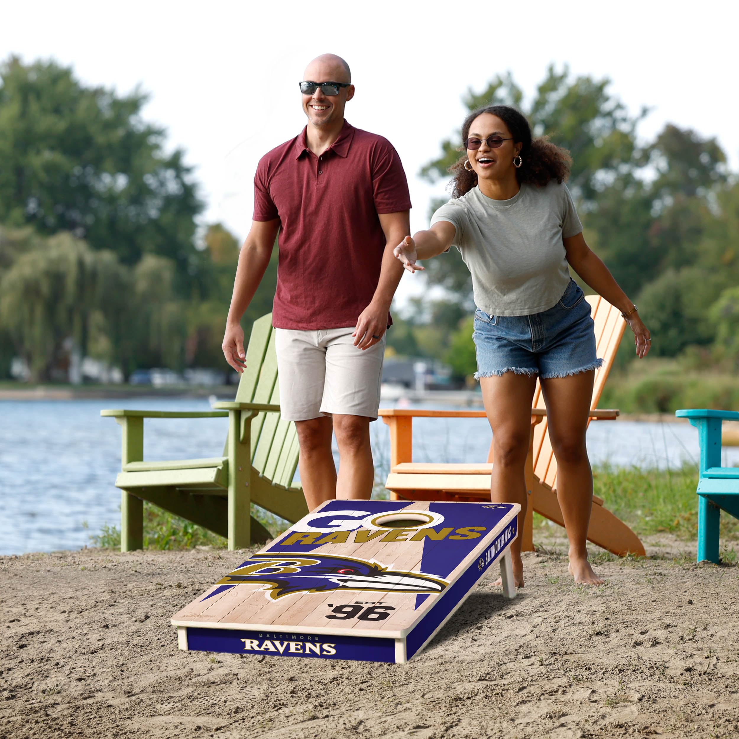 YouTheFan NFL Baltimore Ravens 2’ x 4’ Professional Wood Cornhole Game with Logo Bags - Sports Collectibles, Sports Memorabilia, Sports Fan Shop, Sports Gifts