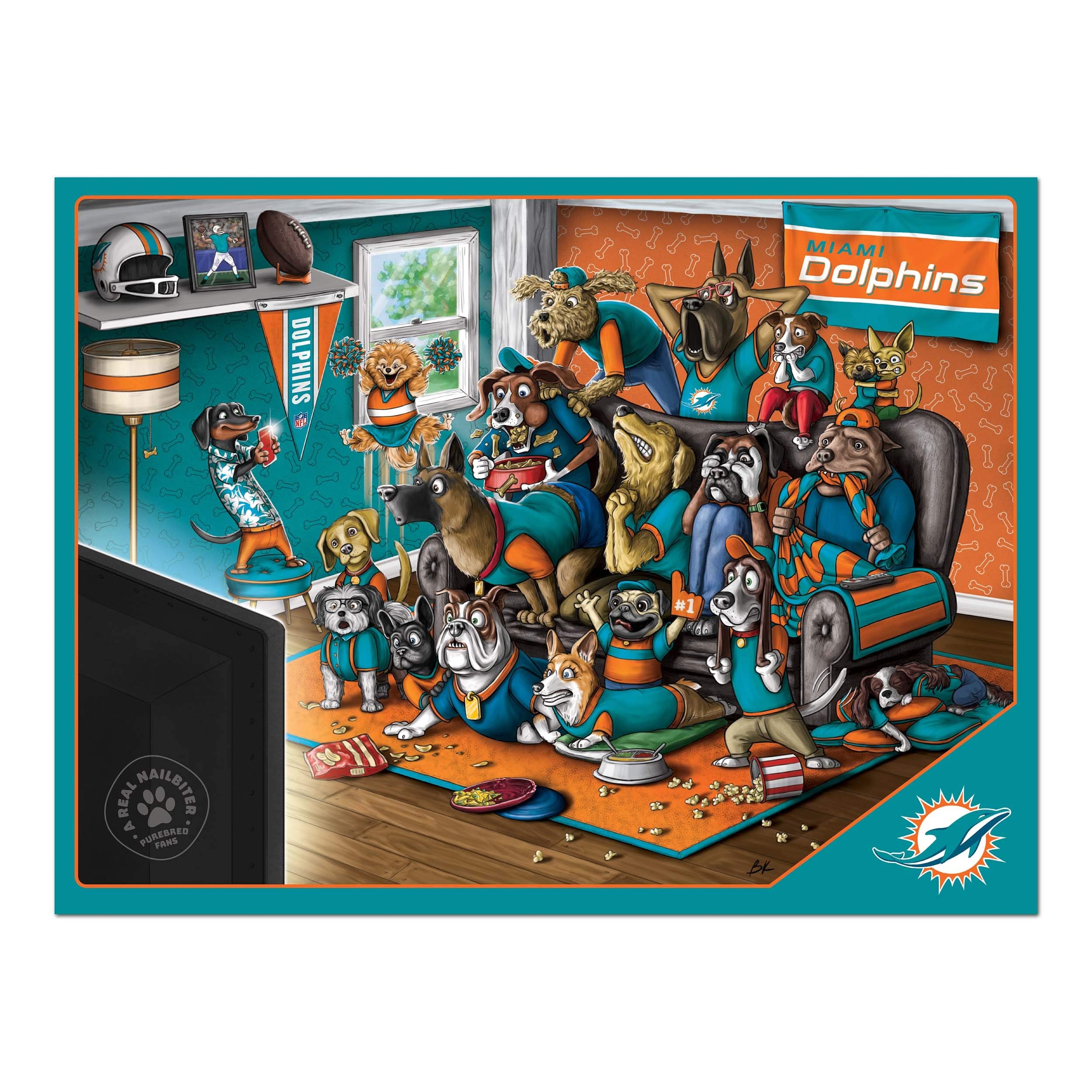 YouTheFan NFL Miami Dolphins Purebred Fans 500pc Puzzle - A Real Nailbiter - Sports Collectibles, Sports Memorabilia, Sports Fan Shop, Sports Gifts