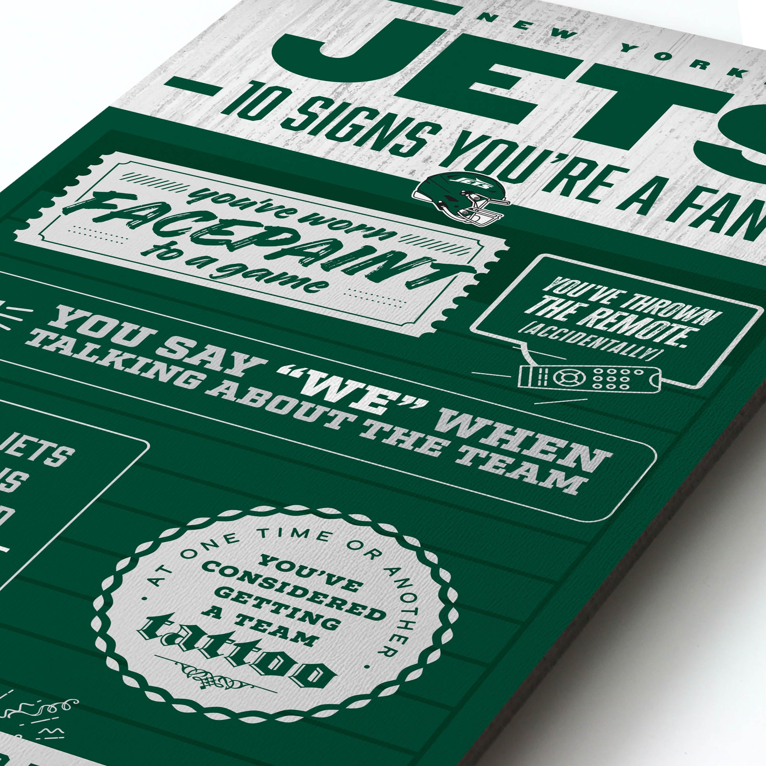 YouTheFan Officially-licensed NFL New York Jets 6x19 Top 10 Signs Banner - humorous descriptions - fun sports fan phrases, original design, indoor team wall decor fan gift - Sports Collectibles, Sports Memorabilia, Sports Fan Shop, Sports Gifts