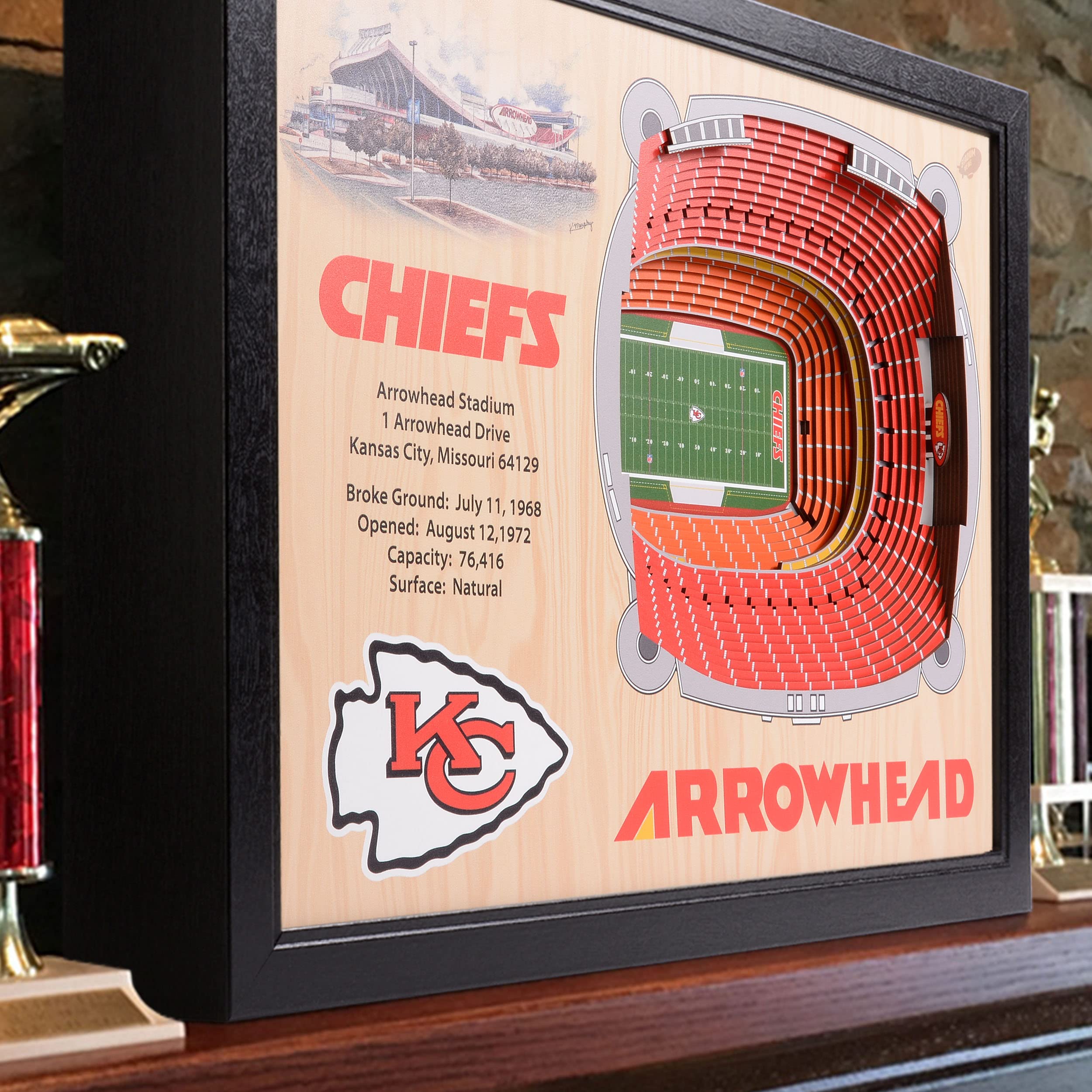 YouTheFan NFL Kansas City Chiefs 25-Layer Stadiumviews 3D Wall Art , 25.5" x 19.5" x 3.5" - Sports Collectibles, Sports Memorabilia, Sports Fan Shop, Sports Gifts