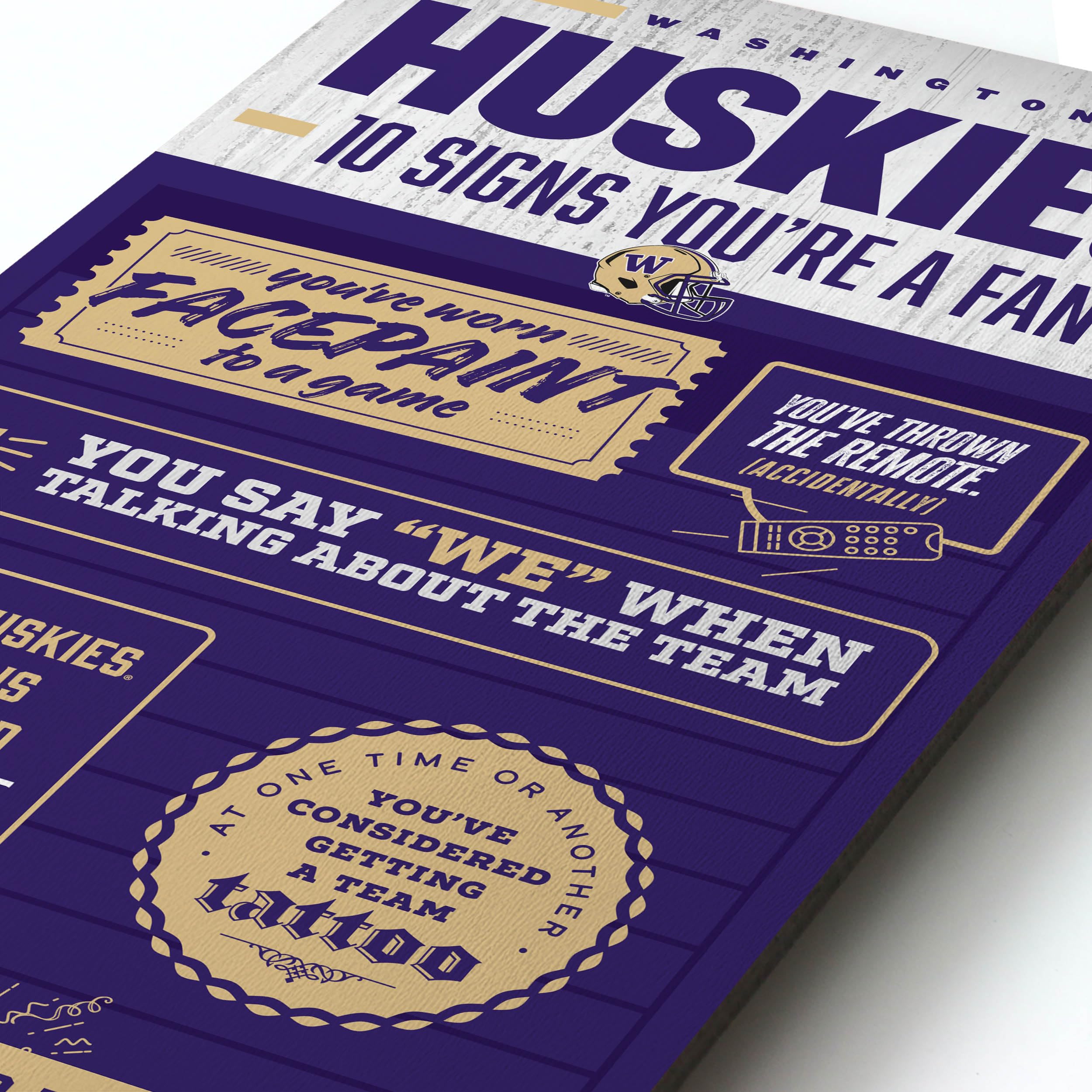 YouTheFan Officially-licensed NCAA Washington Huskies 6x19 Top 10 Signs Banner - humorous descriptions - fun sports fan phrases, original design, indoor team wall decor fan gift - Sports Collectibles, Sports Memorabilia, Sports Fan Shop, Sports Gifts