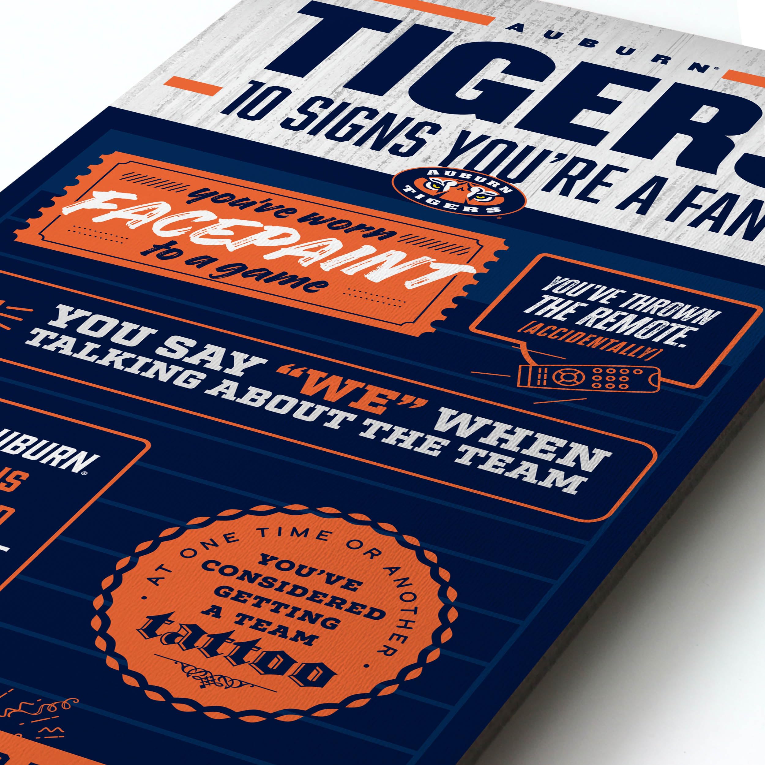 YouTheFan Officially-licensed NCAA Auburn Tigers 6x19 Top 10 Signs Banner - humorous descriptions - fun sports fan phrases, original design, indoor team wall decor fan gift - Sports Collectibles, Sports Memorabilia, Sports Fan Shop, Sports Gifts