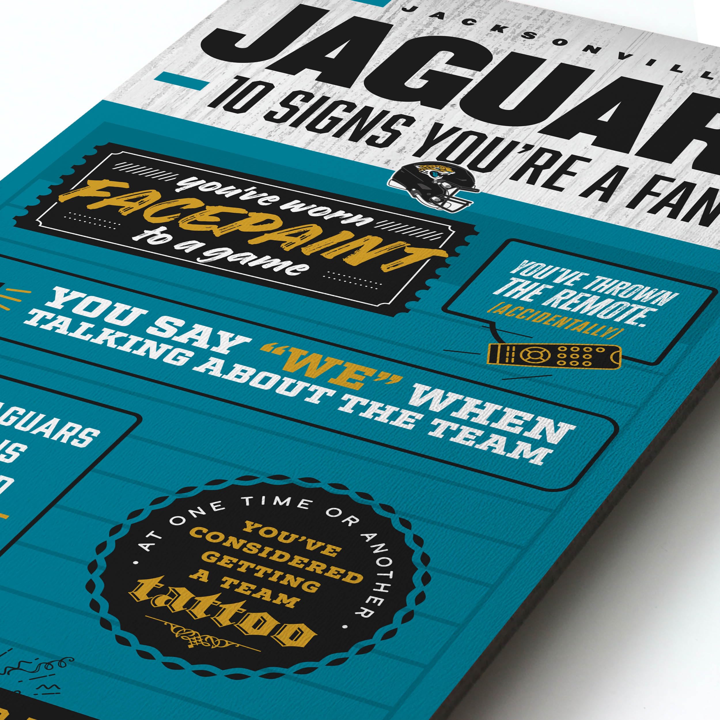 YouTheFan Officially-licensed NFL Jacksonville Jaguars 6x19 Top 10 Signs Banner - humorous descriptions - fun sports fan phrases, original design, indoor team wall decor fan gift - Sports Collectibles, Sports Memorabilia, Sports Fan Shop, Sports Gifts