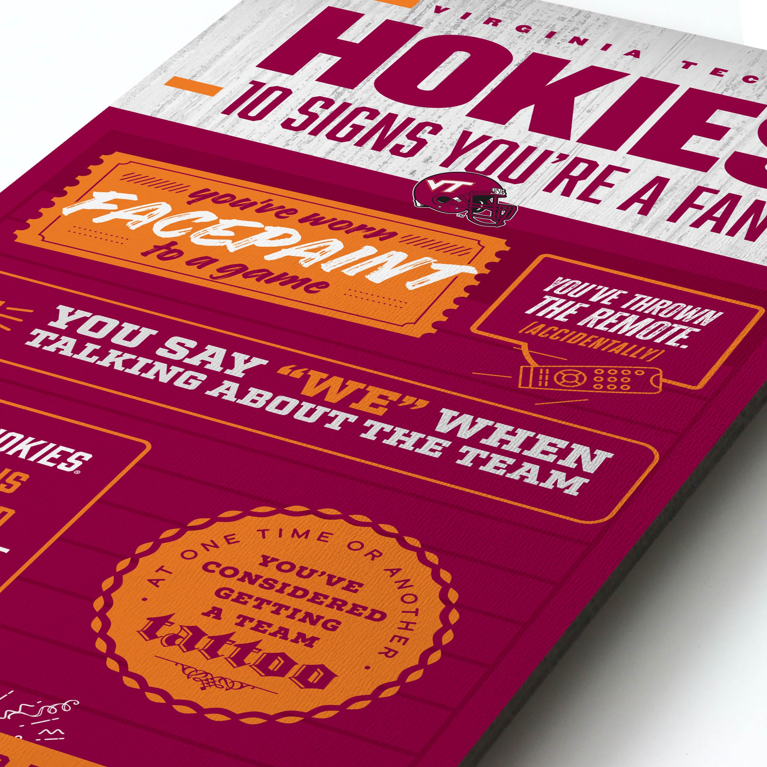 YouTheFan Officially-licensed NCAA Virginia Tech Hokies 6x19 Top 10 Signs Banner - humorous descriptions - fun sports fan phrases, original design, indoor team wall decor fan gift - Sports Collectibles, Sports Memorabilia, Sports Fan Shop, Sports Gifts
