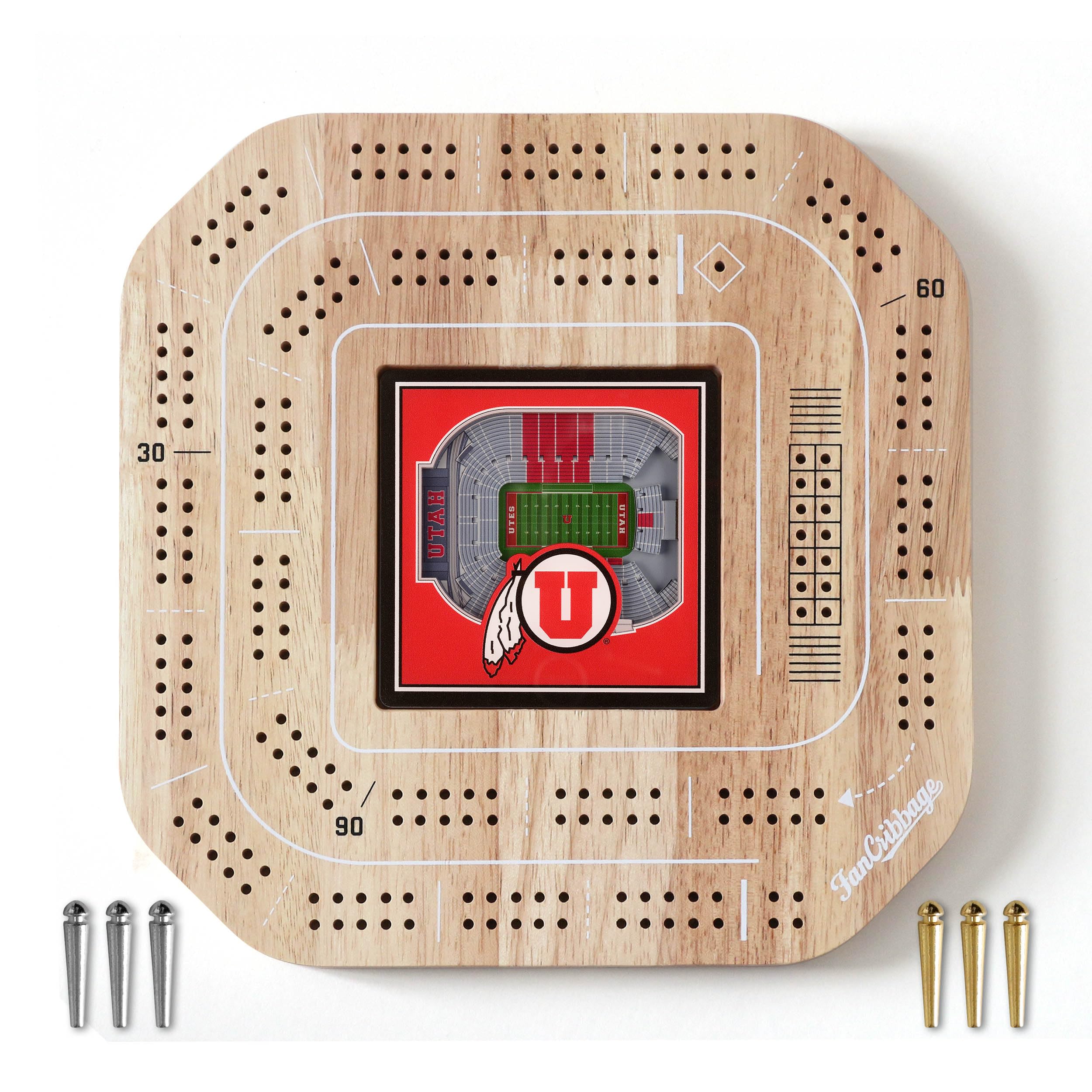 YouTheFan NCAA Utah Utes Licensed Fan Cribbage Wood Board Game - Sports Collectibles, Sports Memorabilia, Sports Fan Shop, Sports Gifts