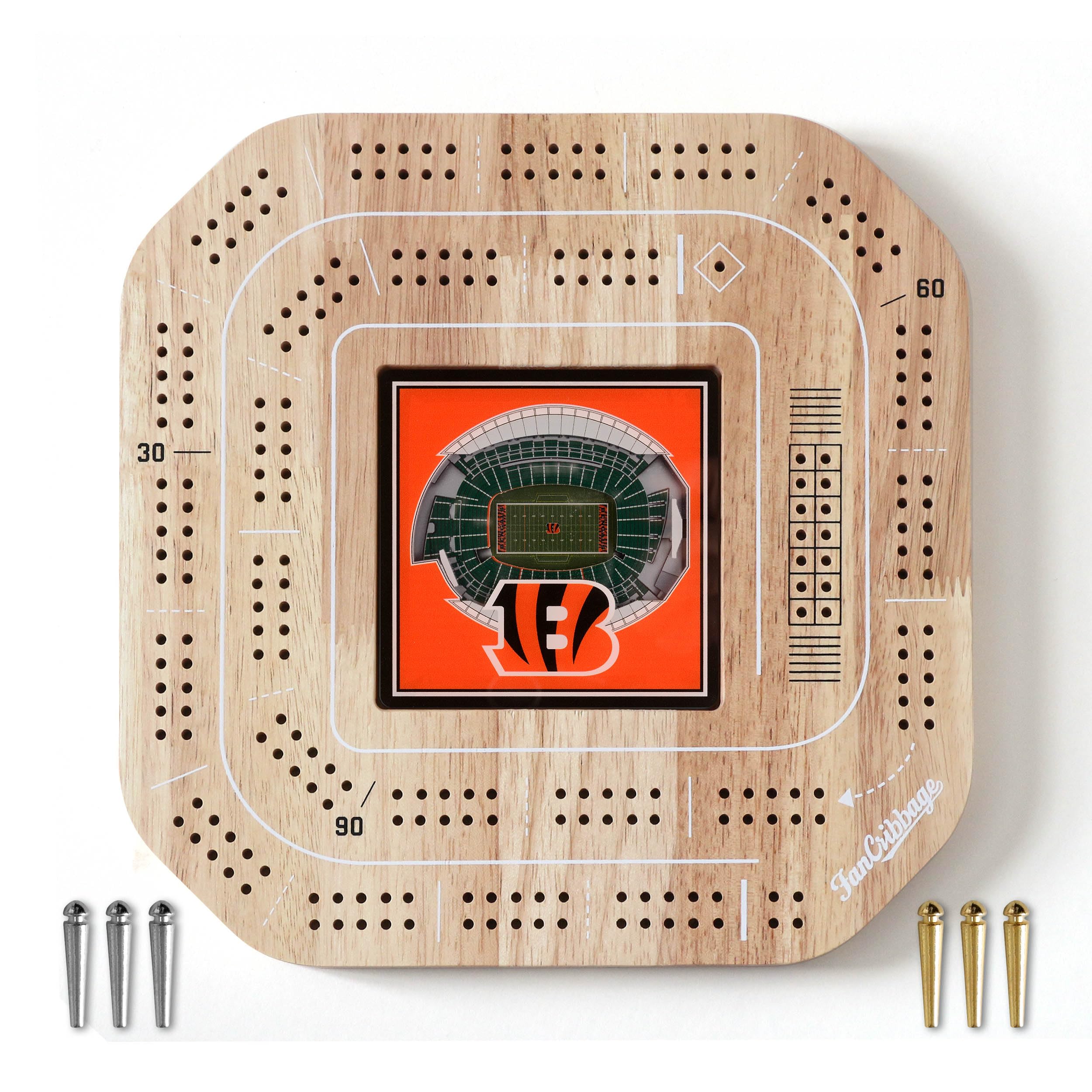 YouTheFan NFL Cincinnati Bengals Licensed Fan Cribbage Wood Board Game - Sports Collectibles, Sports Memorabilia, Sports Fan Shop, Sports Gifts