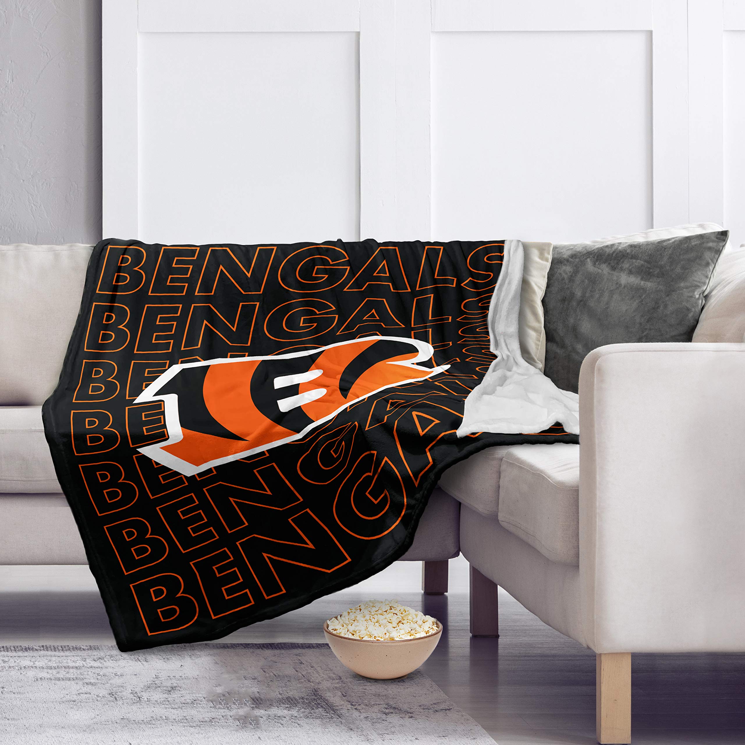 Pegasus Sports NFL Echo Team Wordmark Plush Blanket- Cincinnati Bengals Team Color 60x70 - Sports Gifts, Sports Memorabilia, Sports Collectibles, Fan Shop