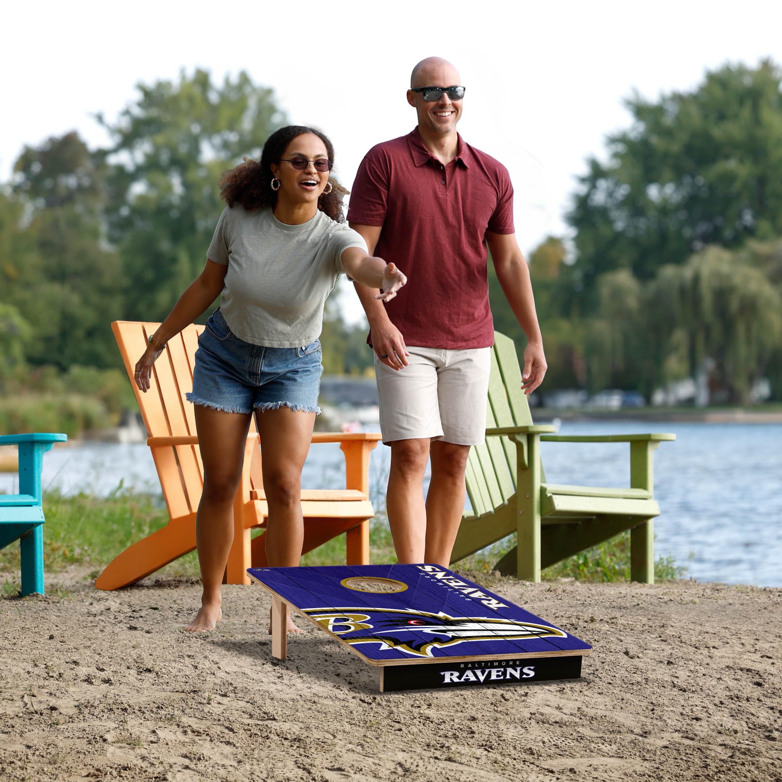 YouTheFan NFL Baltimore Ravens 2’ x 3’ Wood Cornhole Game with Logo Bags - Sports Collectibles, Sports Memorabilia, Sports Fan Shop, Sports Gifts