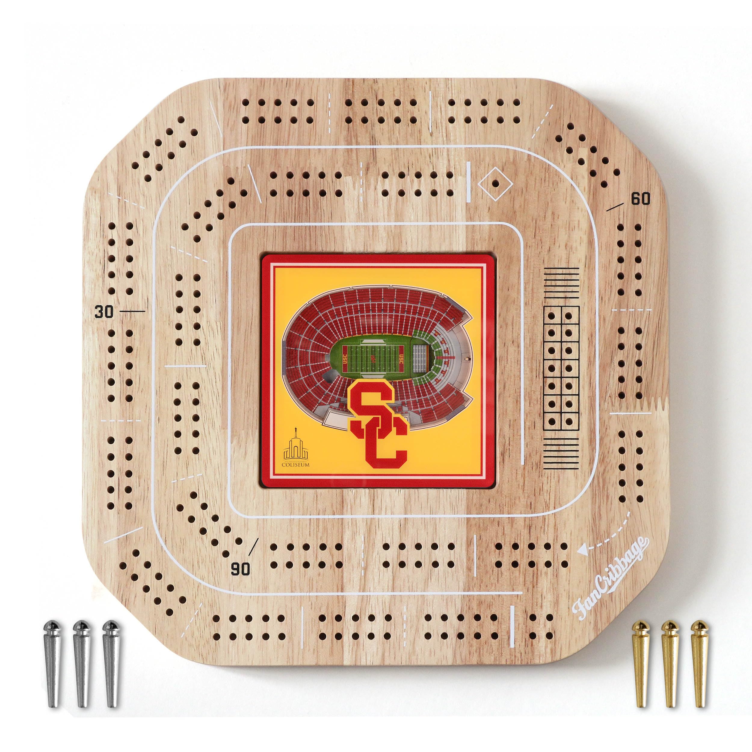 YouTheFan NCAA USC Trojans Licensed Fan Cribbage Wood Board Game - Sports Collectibles, Sports Memorabilia, Sports Fan Shop, Sports Gifts
