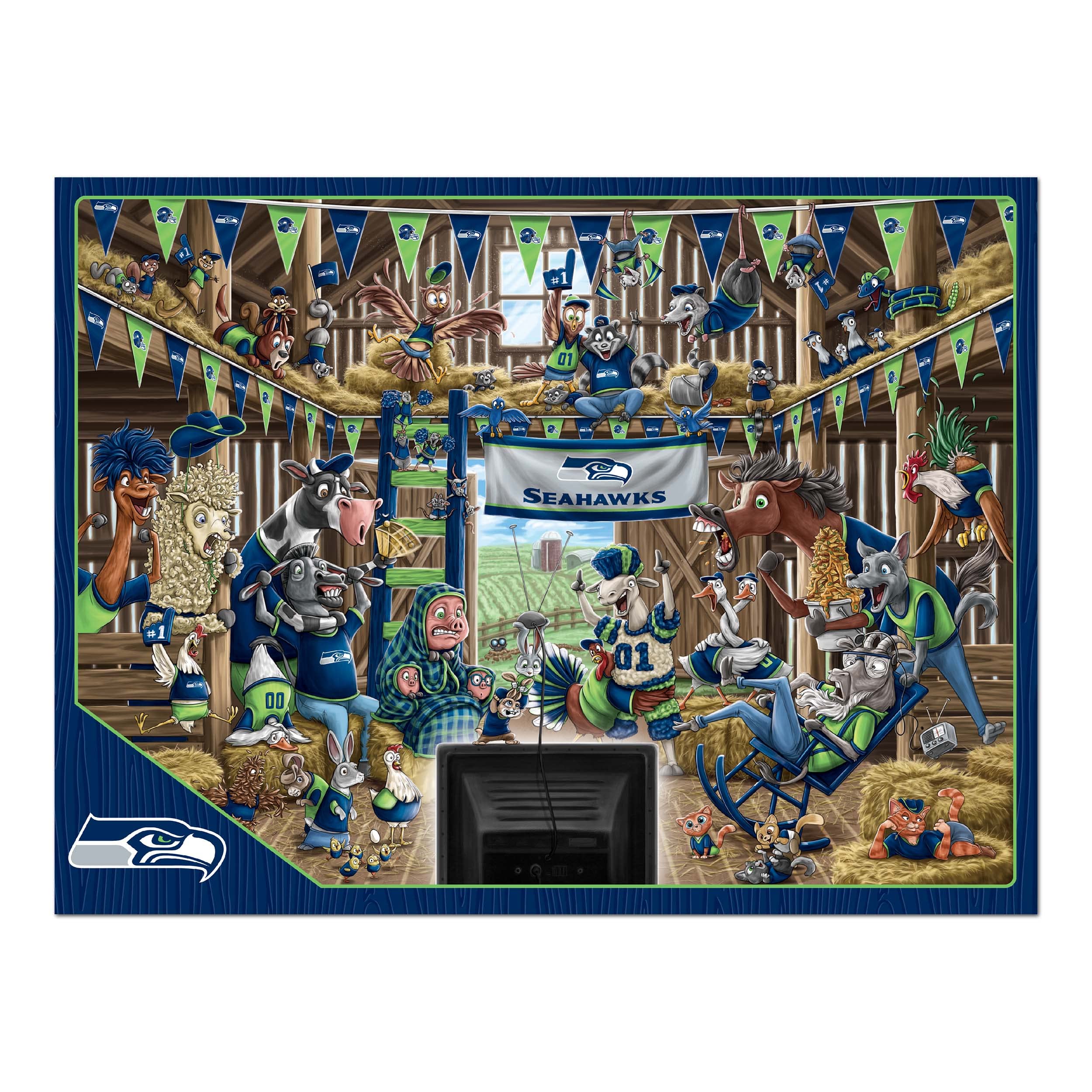 YouTheFan NFL Seattle Seahawks Barnyard Fans 500pc Puzzle - Sports Collectibles, Sports Memorabilia, Sports Fan Shop, Sports Gifts