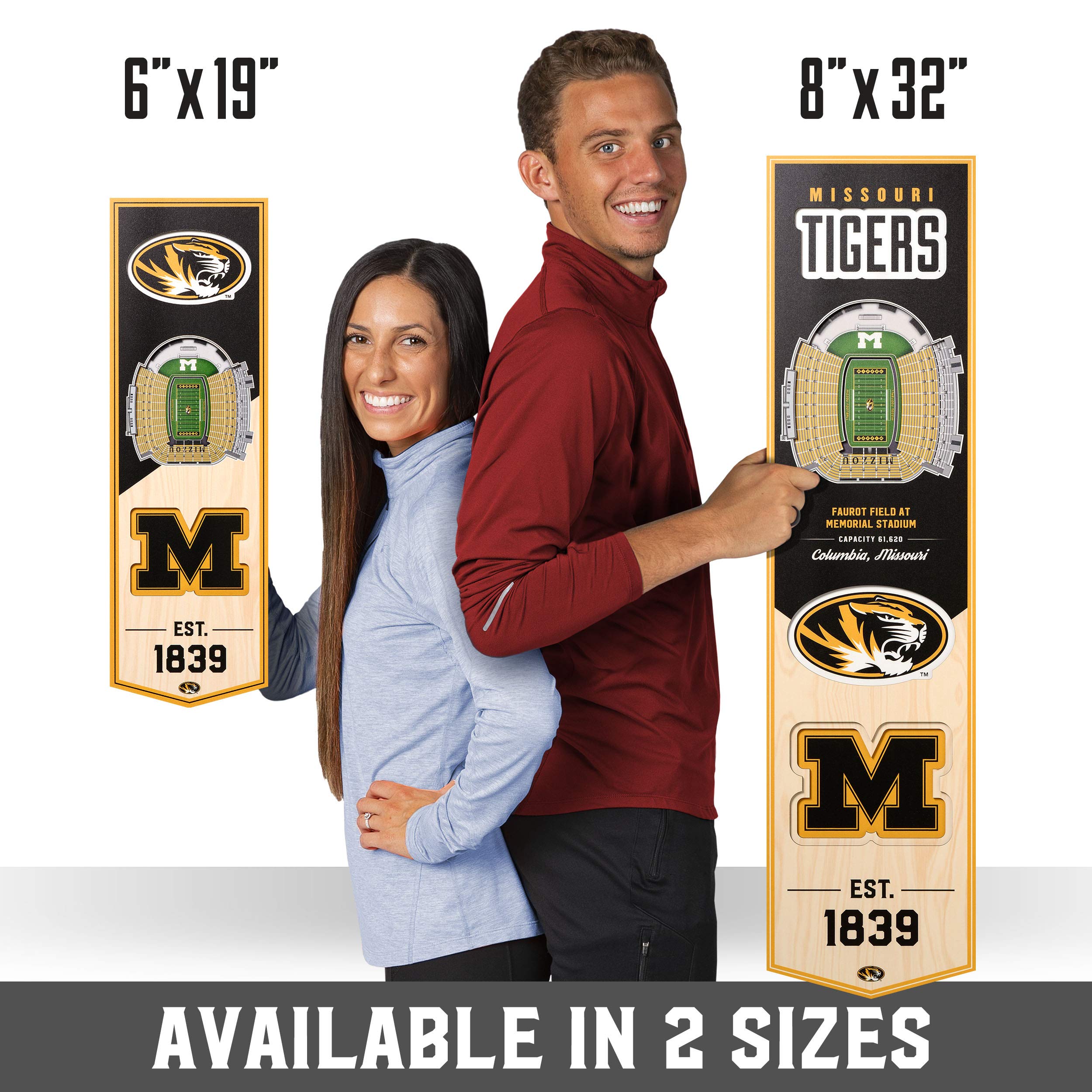 YouTheFan NCAA Missouri Tigers 3D Stadium 8x32 Banner - Faurot Field at Memorial Stadium - Sports Collectibles, Sports Memorabilia, Sports Fan Shop, Sports Gifts