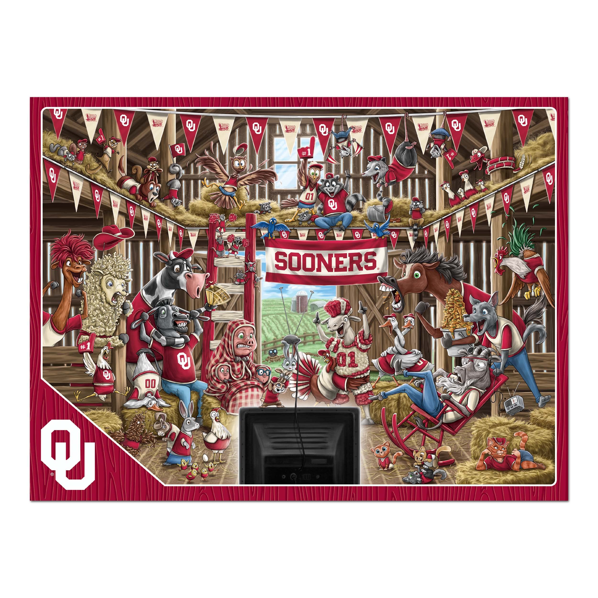 YouTheFan NCAA Oklahoma Sooners Barnyard Fans 500pc Puzzle - Sports Collectibles, Sports Memorabilia, Sports Fan Shop, Sports Gifts