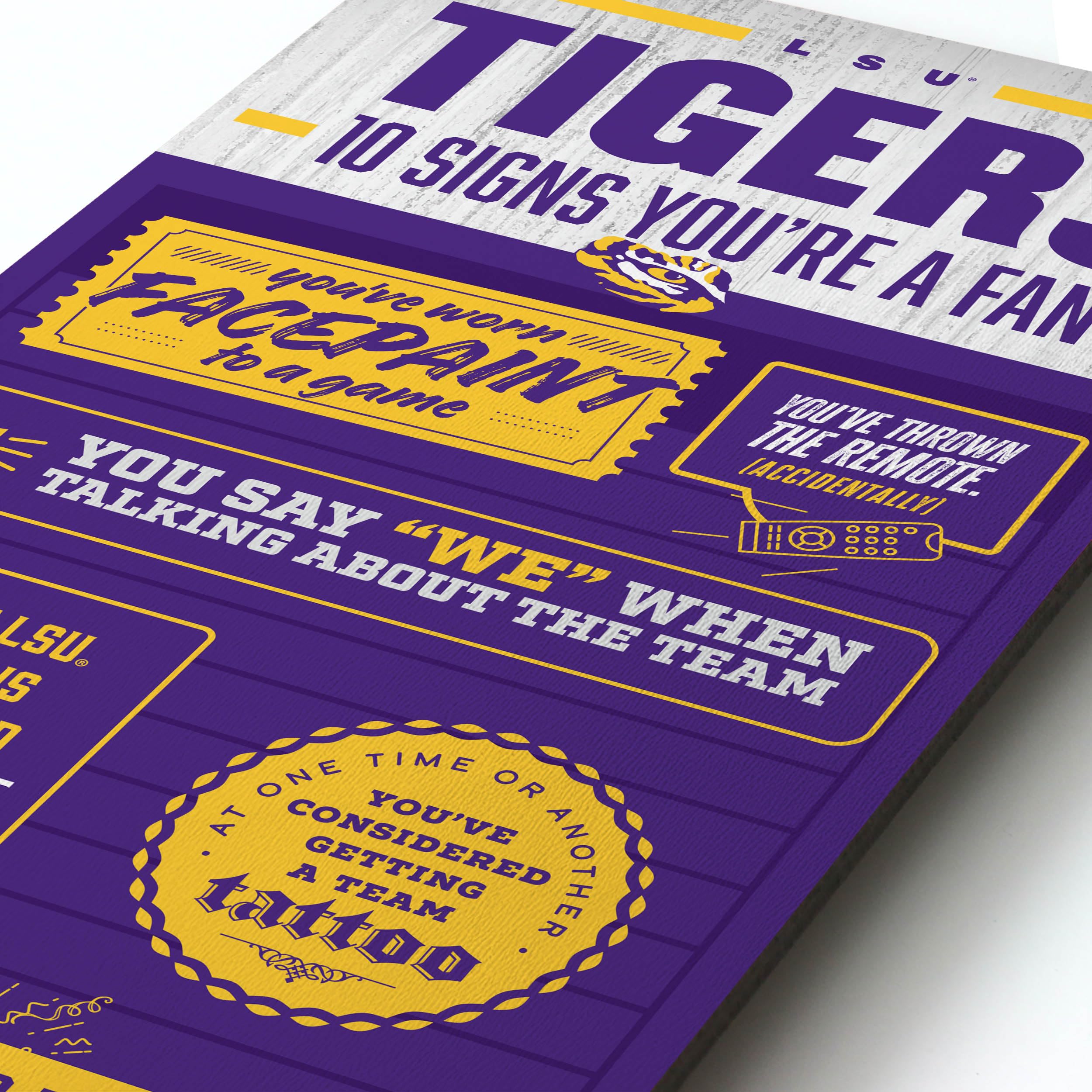 YouTheFan Officially-licensed NCAA LSU Tigers 6x19 Top 10 Signs Banner - humorous descriptions - fun sports fan phrases, original design, indoor team wall decor fan gift - Sports Collectibles, Sports Memorabilia, Sports Fan Shop, Sports Gifts
