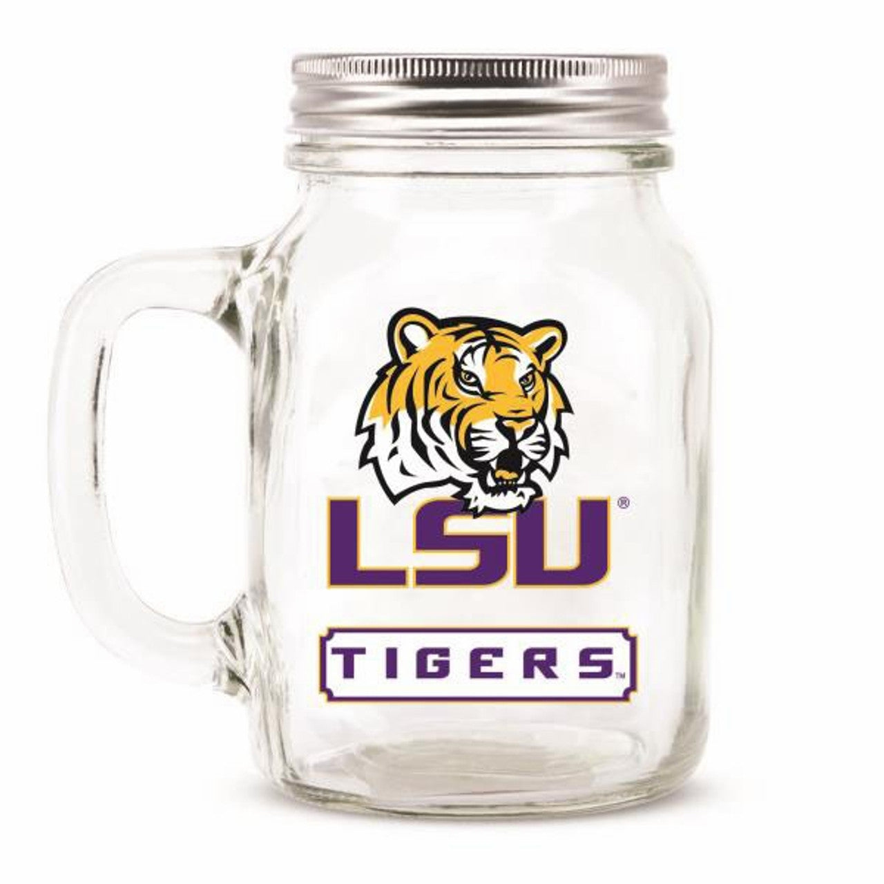 LSU Tigers Mason Jar Glass With Lid - Sports Collectibles, Sports Memorabilia, Sports Fan Shop, Sports Gifts