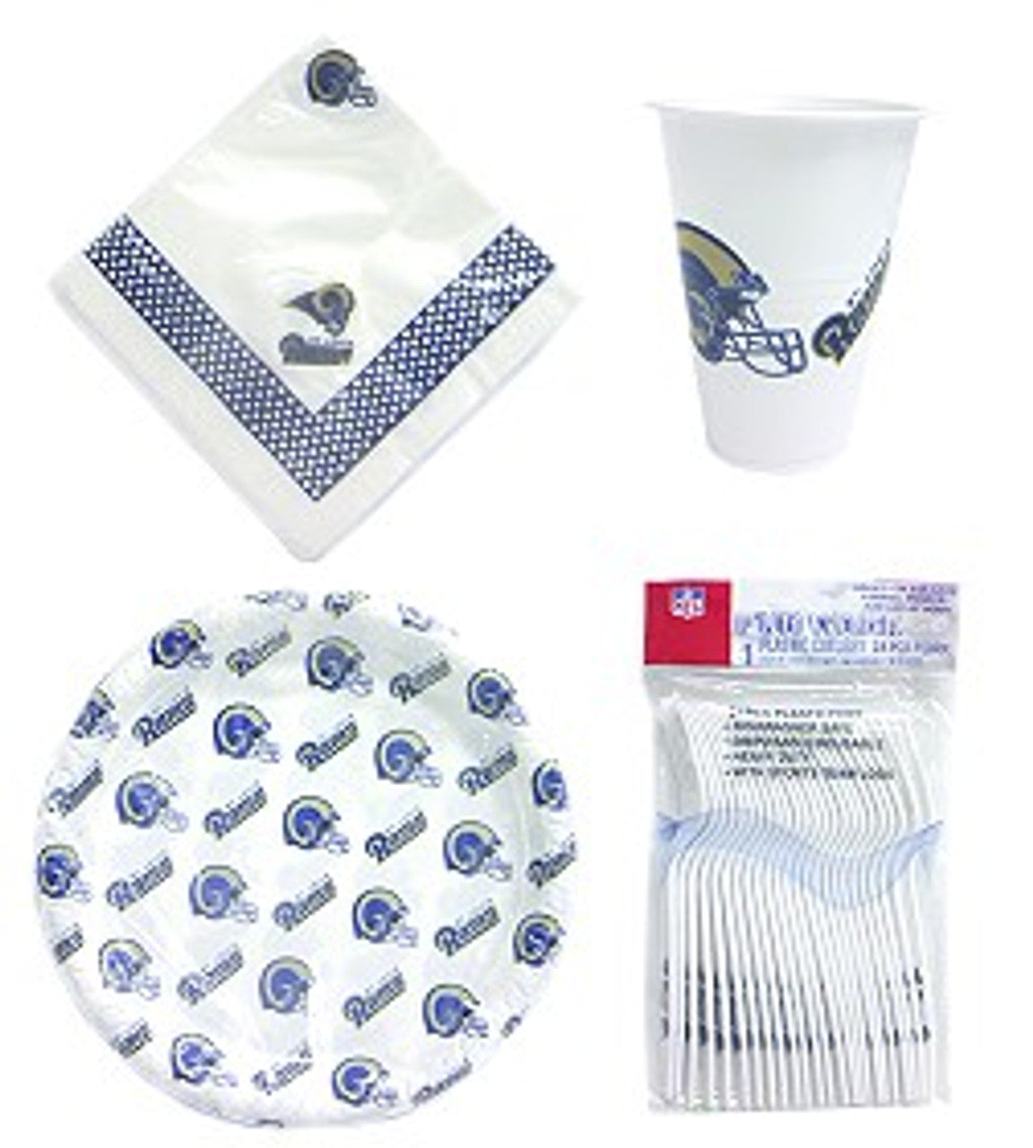 St. Louis Rams Dinnerware Set Plastic 96 Piece CO - Sports Collectibles, Sports Memorabilia, Sports Fan Shop, Sports Gifts