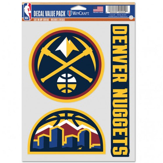 Denver Nuggets Decal Multi Use Fan 3 Pack Special Order - Sports Collectibles, Sports Memorabilia, Sports Fan Shop, Sports Gifts