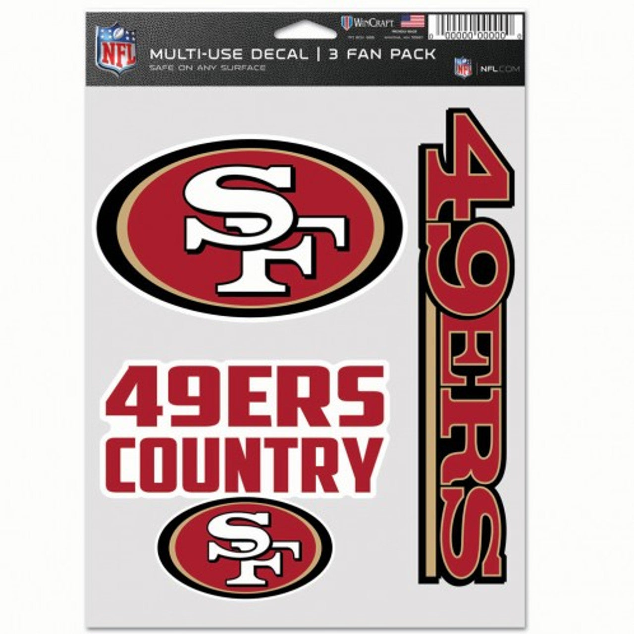 San Francisco 49ers Decal Multi Use Fan 3 Pack - Sports Collectibles, Sports Memorabilia, Sports Fan Shop, Sports Gifts