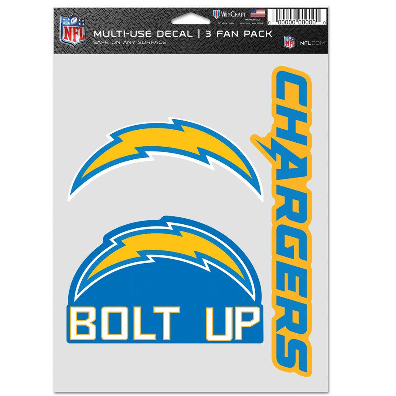Los Angeles Chargers Decal Multi Use Fan 3 Pack - Sports Collectibles, Sports Memorabilia, Sports Fan Shop, Sports Gifts