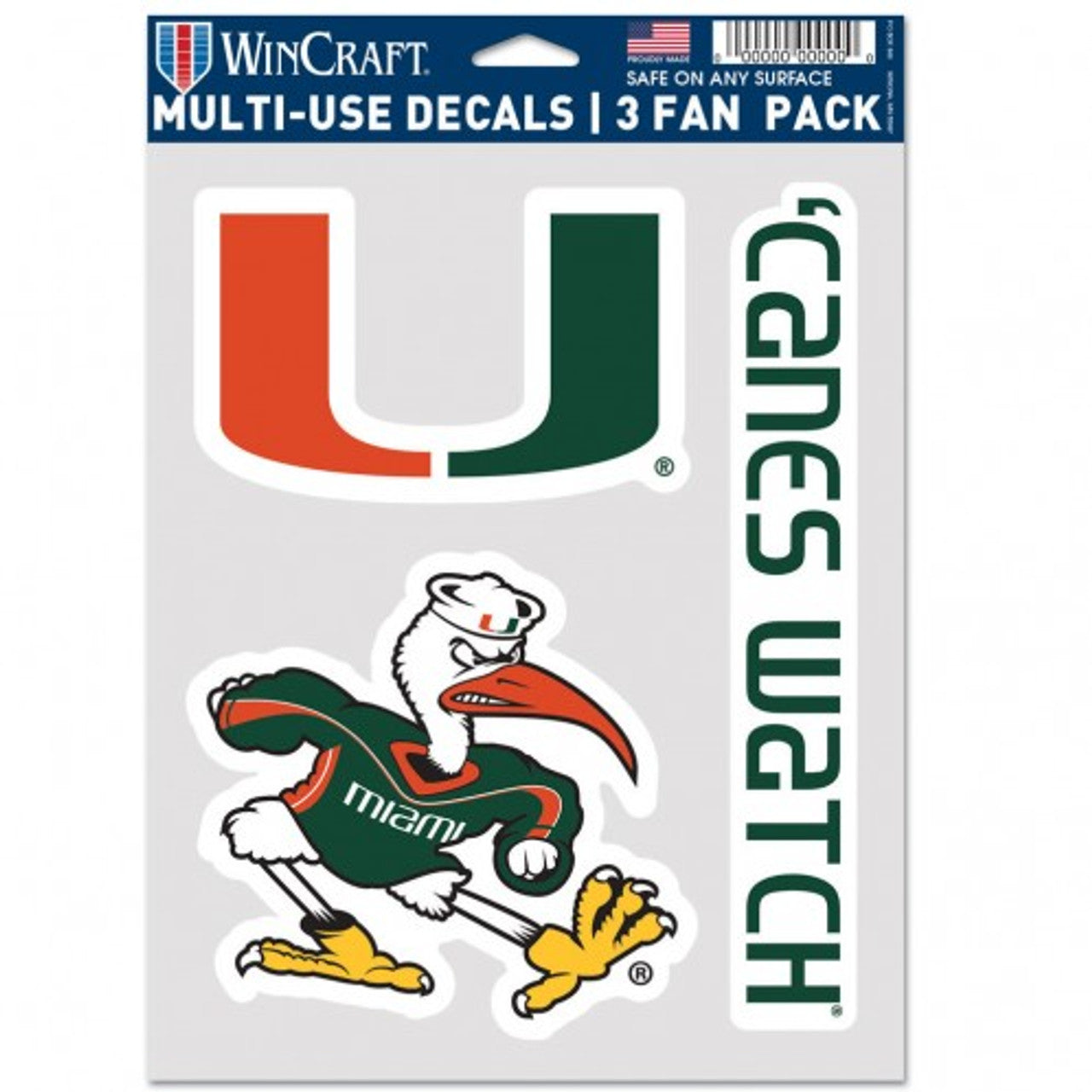 Miami Hurricanes Decal Multi Use Fan 3 Pack Special Order - Sports Collectibles, Sports Memorabilia, Sports Fan Shop, Sports Gifts