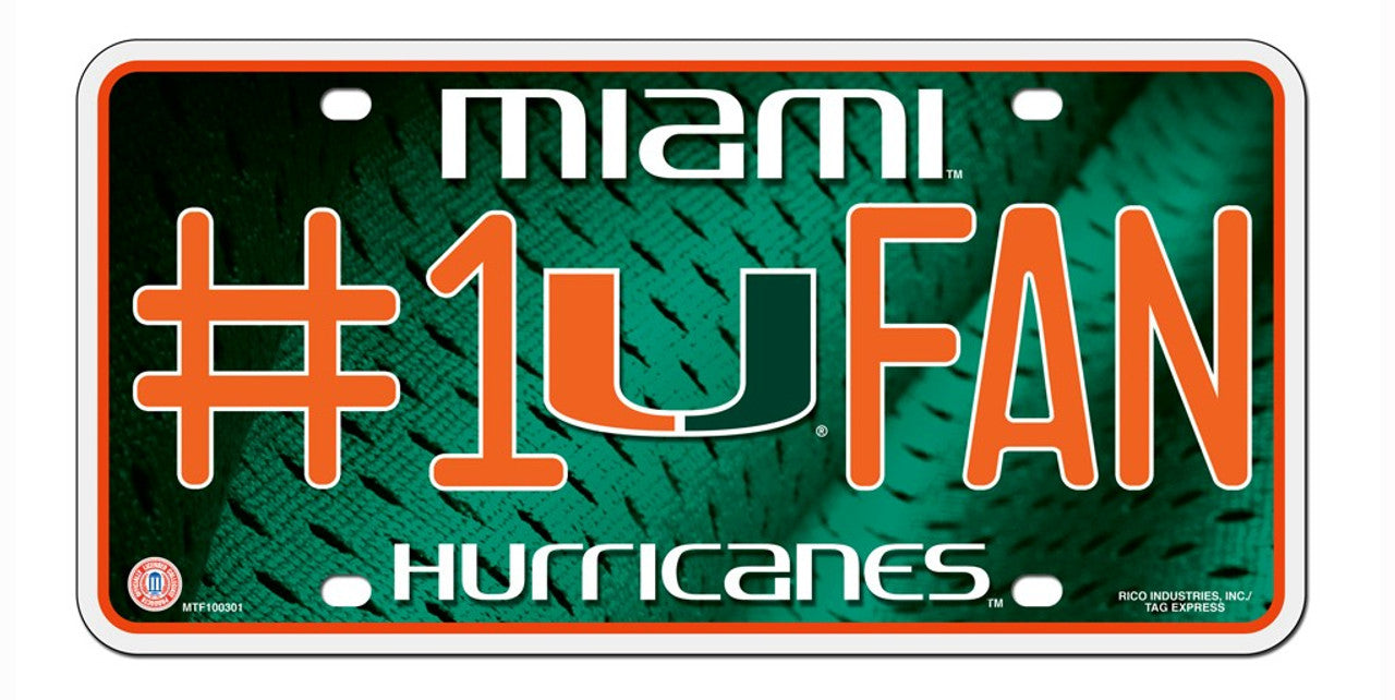 Miami Hurricanes License Plate #1 Fan - Special Order - Sports Collectibles, Sports Memorabilia, Sports Fan Shop, Sports Gifts