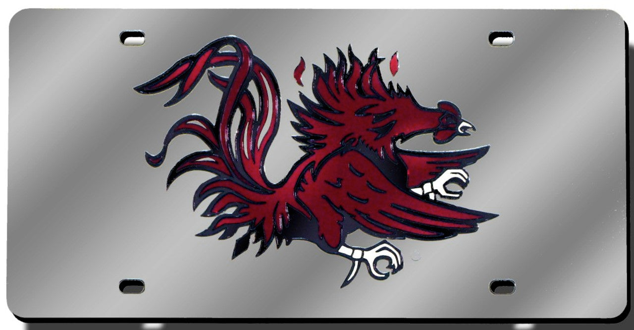 South Carolina Gamecocks License Plate Laser Cut Silver - Sports Collectibles, Sports Memorabilia, Sports Fan Shop, Sports Gifts