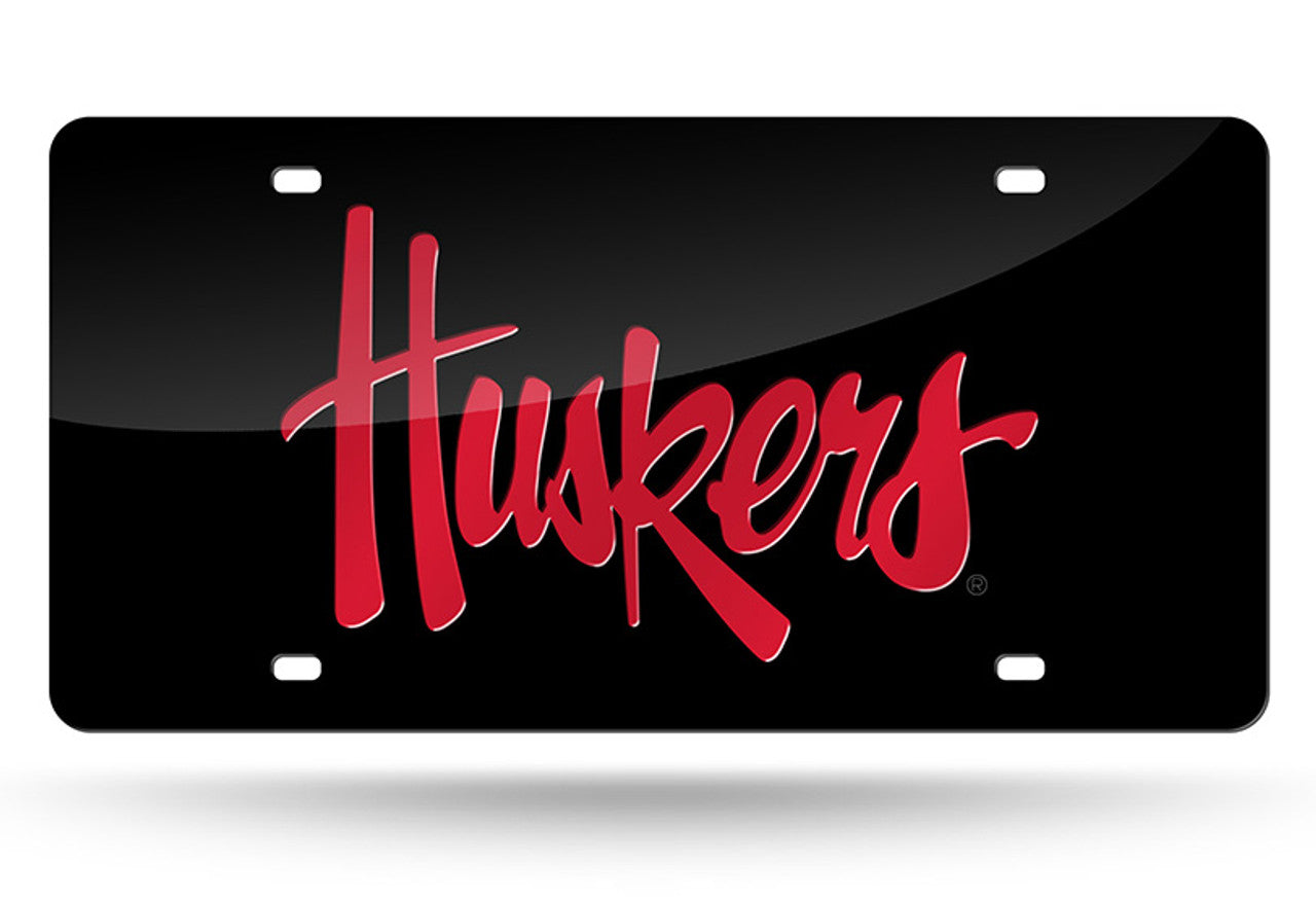 Nebraska Cornhuskers License Plate Laser Cut Black - Sports Collectibles, Sports Memorabilia, Sports Fan Shop, Sports Gifts