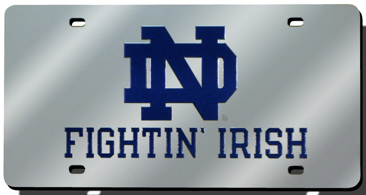 Notre Dame Fighting Irish License Plate Laser Cut Silver - Sports Collectibles, Sports Memorabilia, Sports Fan Shop, Sports Gifts