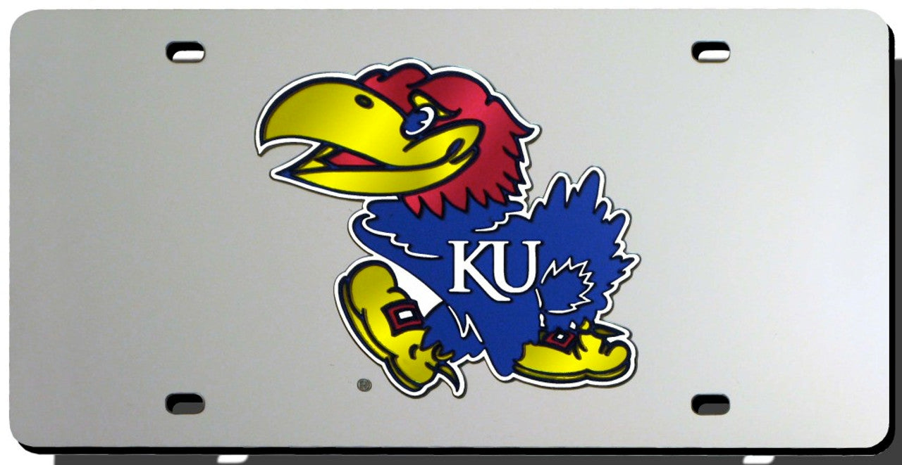 Kansas Jayhawks License Plate Laser Cut Silver - Special Order - Sports Collectibles, Sports Memorabilia, Sports Fan Shop, Sports Gifts