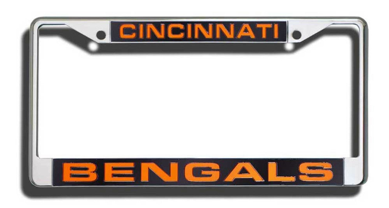 Cincinnati Bengals License Plate Frame Laser Cut Chrome - Special Order - Sports Collectibles, Sports Memorabilia, Sports Fan Shop, Sports Gifts