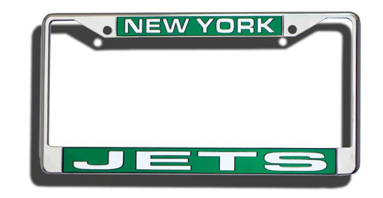 New York Jets License Plate Frame Laser Cut Chrome - Sports Collectibles, Sports Memorabilia, Sports Fan Shop, Sports Gifts