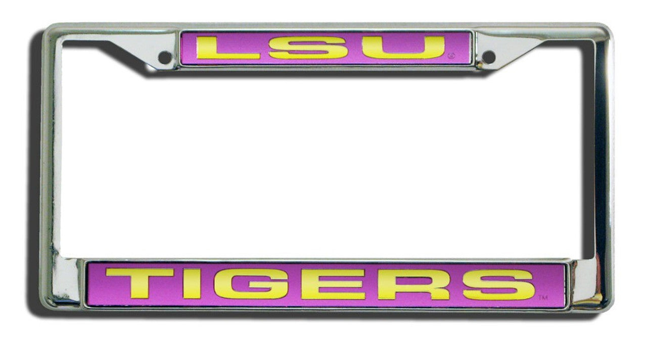 LSU Tigers License Plate Frame Laser Cut Chrome - Sports Collectibles, Sports Memorabilia, Sports Fan Shop, Sports Gifts