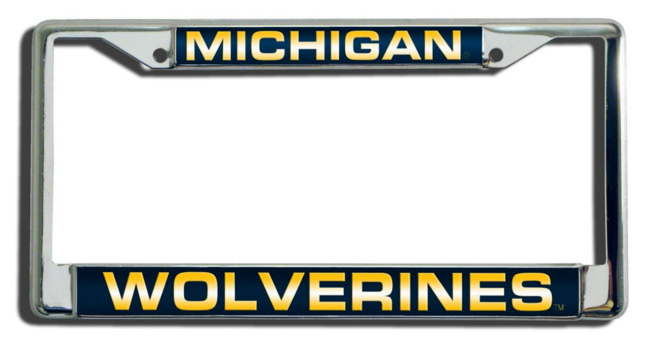 Michigan Wolverines License Plate Frame Laser Cut Chrome - Sports Collectibles, Sports Memorabilia, Sports Fan Shop, Sports Gifts
