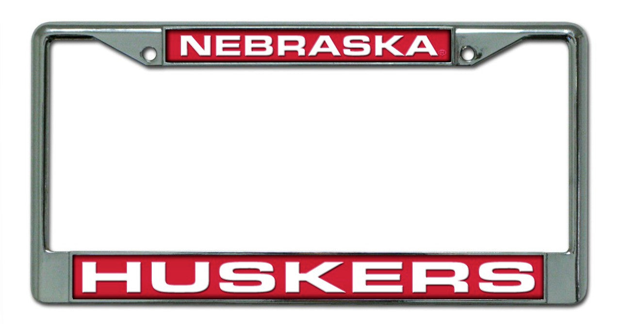 Nebraska Cornhuskers License Plate Frame Laser Cut Chrome - Sports Collectibles, Sports Memorabilia, Sports Fan Shop, Sports Gifts