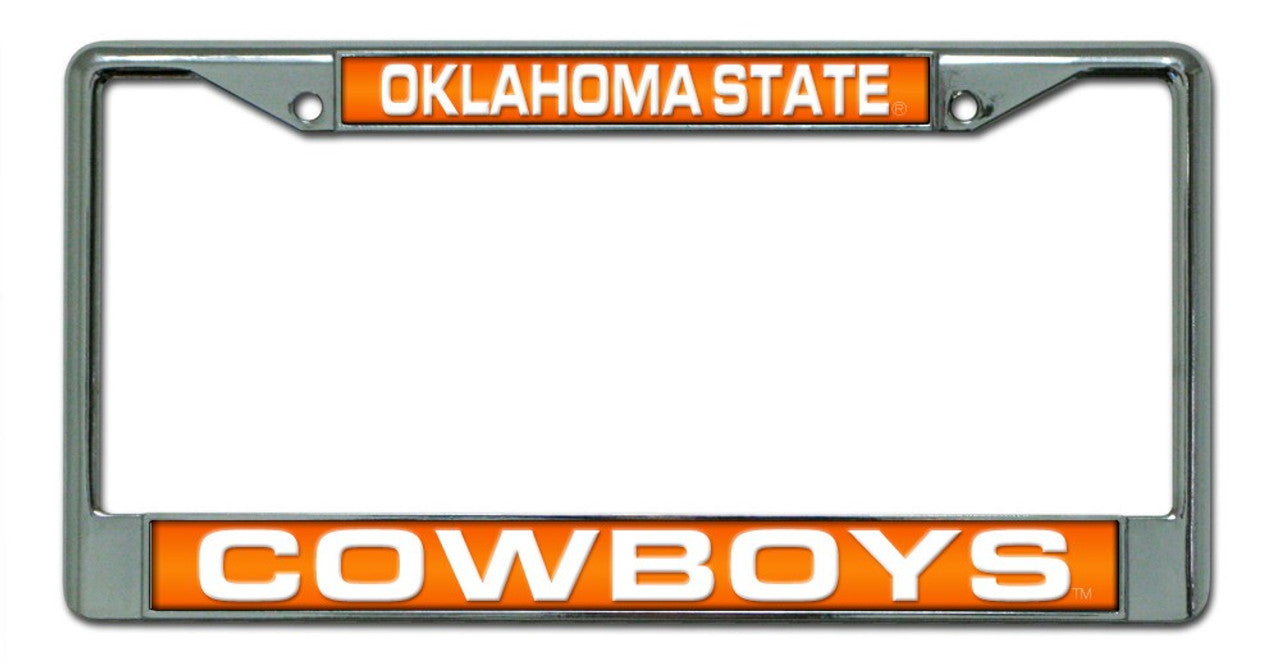 Oklahoma State Cowboys Laser Cut Chrome License Plate Frame - Sports Collectibles, Sports Memorabilia, Sports Fan Shop, Sports Gifts