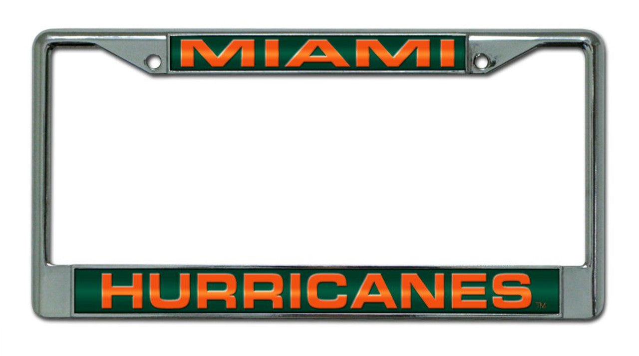 Miami Hurricanes License Plate Frame Laser Cut Chrome - Sports Collectibles, Sports Memorabilia, Sports Fan Shop, Sports Gifts