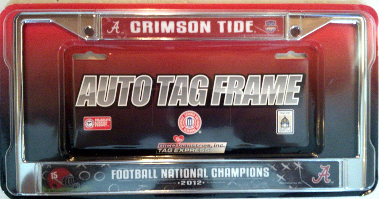 Alabama Crimson Tide License Plate Frame Chrome 2012 National Champ - Sports Collectibles, Sports Memorabilia, Sports Fan Shop, Sports Gifts