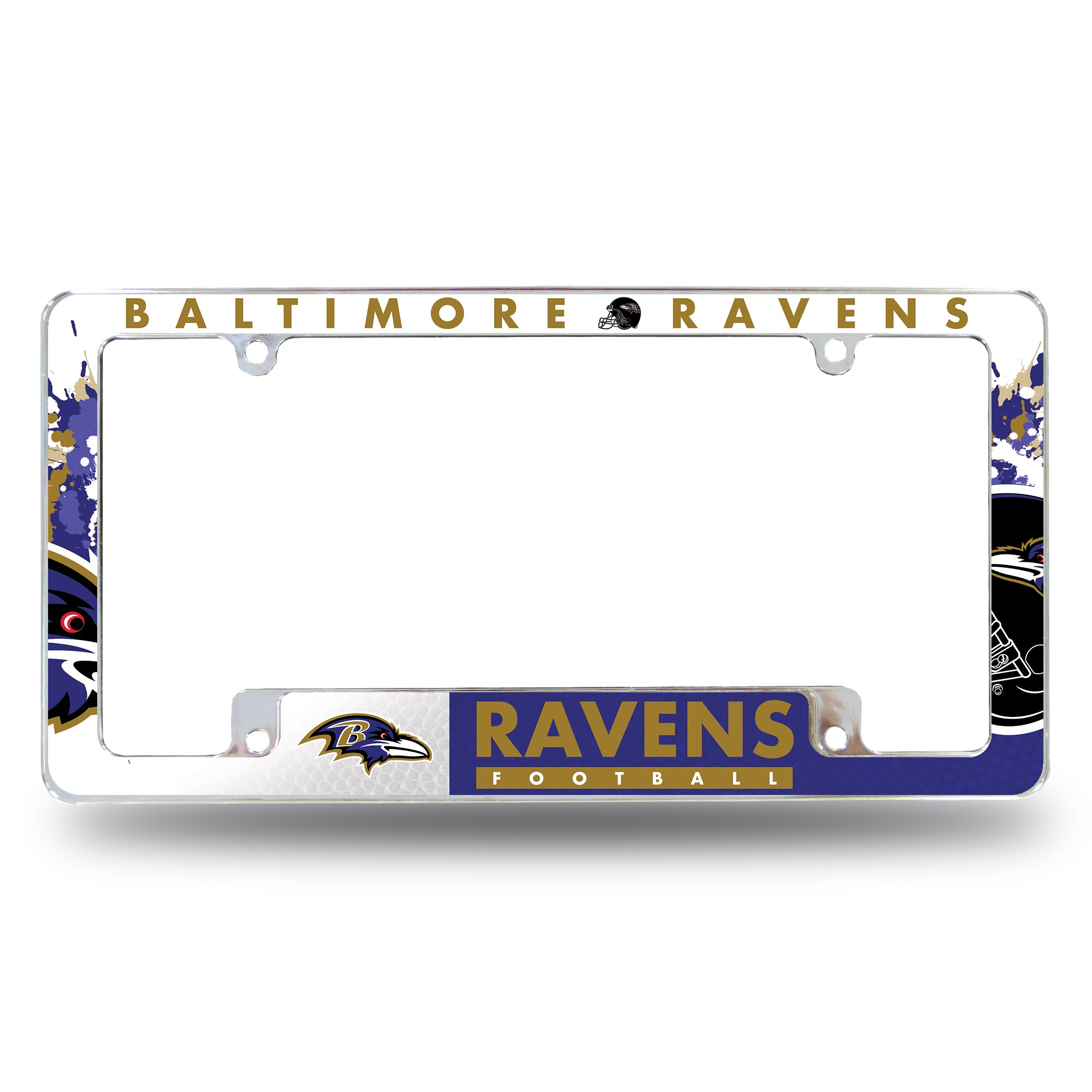 NFL Football Baltimore Ravens Primary 12" x 6" Chrome All Over Automotive License Plate Frame for Car/Truck/SUV