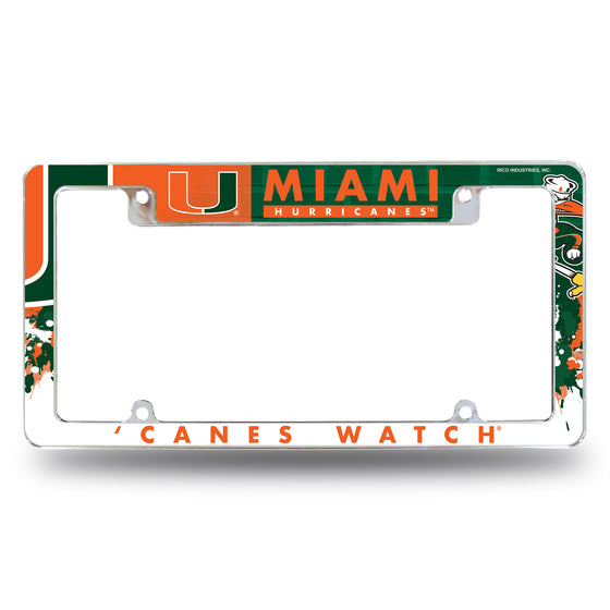 NCAA  Miami Hurricanes Primary 12" x 6" Chrome All Over Automotive License Plate Frame for Car/Truck/SUV
