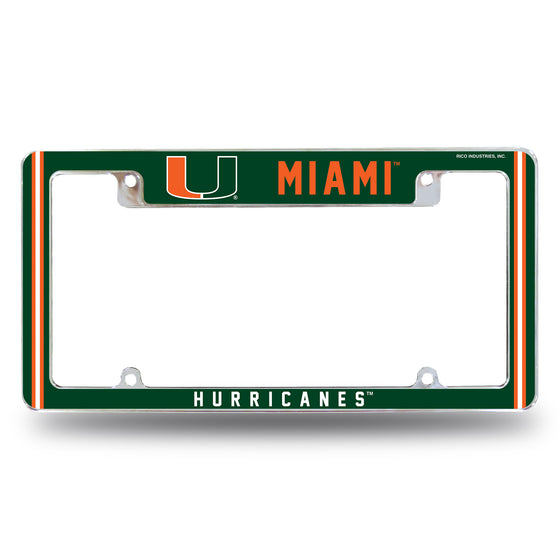 NCAA  Miami Hurricanes Classic 12" x 6" Chrome All Over Automotive License Plate Frame for Car/Truck/SUV