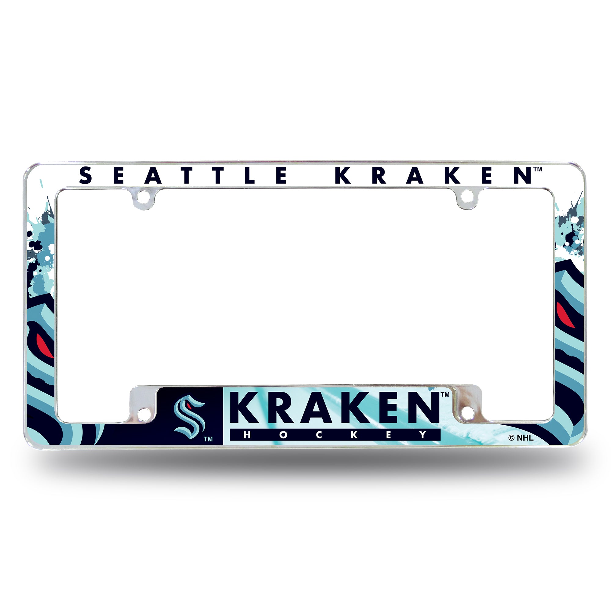 NHL Hockey Seattle Kraken Primary 12" x 6" Chrome All Over Automotive License Plate Frame for Car/Truck/SUV