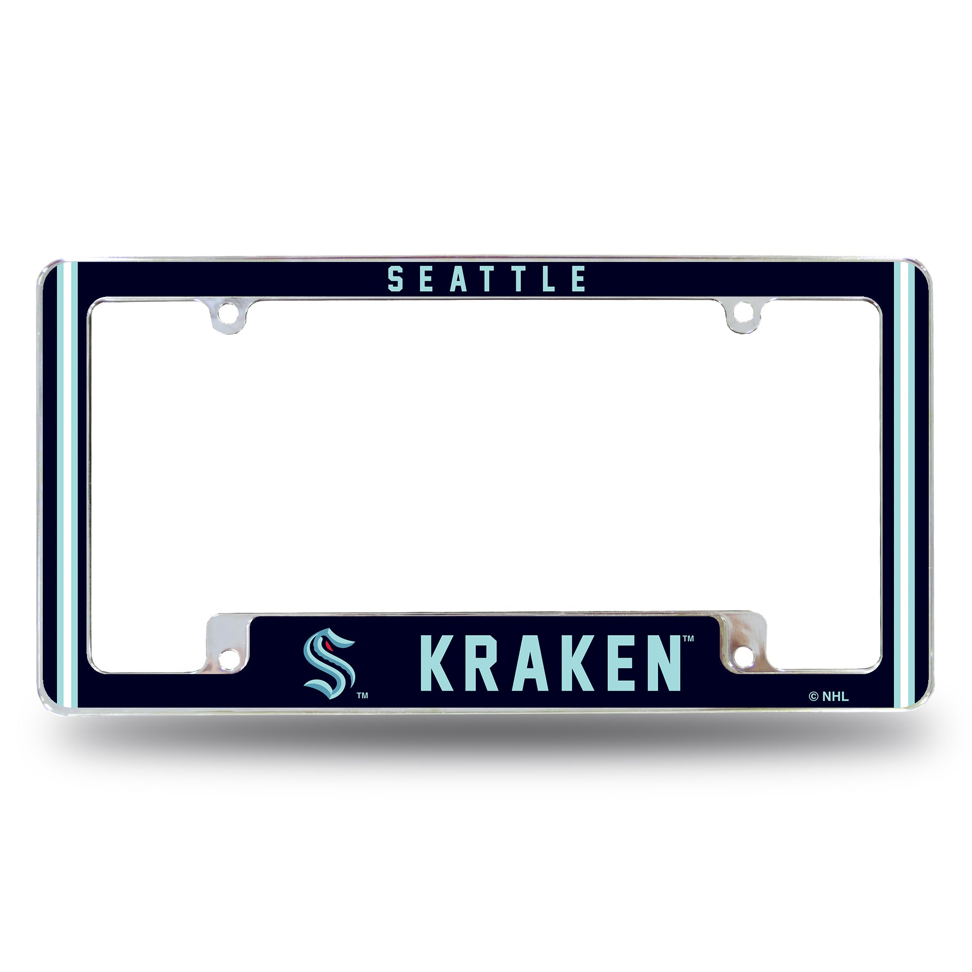 NHL Hockey Seattle Kraken Classic 12" x 6" Chrome All Over Automotive License Plate Frame for Car/Truck/SUV