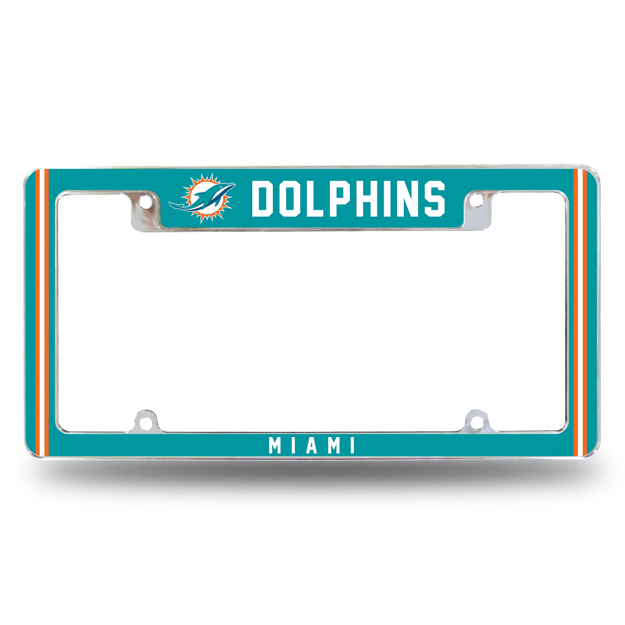 NFL Football Miami Dolphins Classic 12" x 6" Chrome All Over Automotive License Plate Frame for Car/Truck/SUV