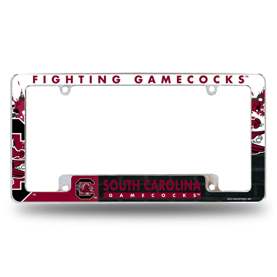 NCAA  South Carolina Gamecocks Primary 12" x 6" Chrome All Over Automotive License Plate Frame for Car/Truck/SUV