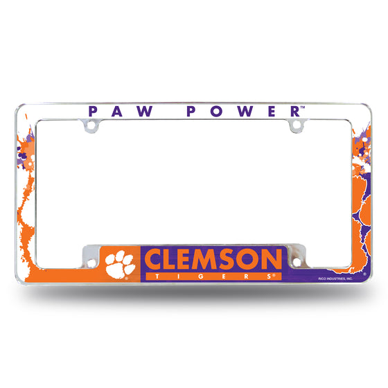 NCAA  Clemson Tigers Primary 12" x 6" Chrome All Over Automotive License Plate Frame for Car/Truck/SUV