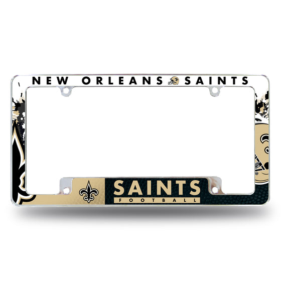 NFL Football New Orleans Saints Primary 12" x 6" Chrome All Over Automotive License Plate Frame for Car/Truck/SUV