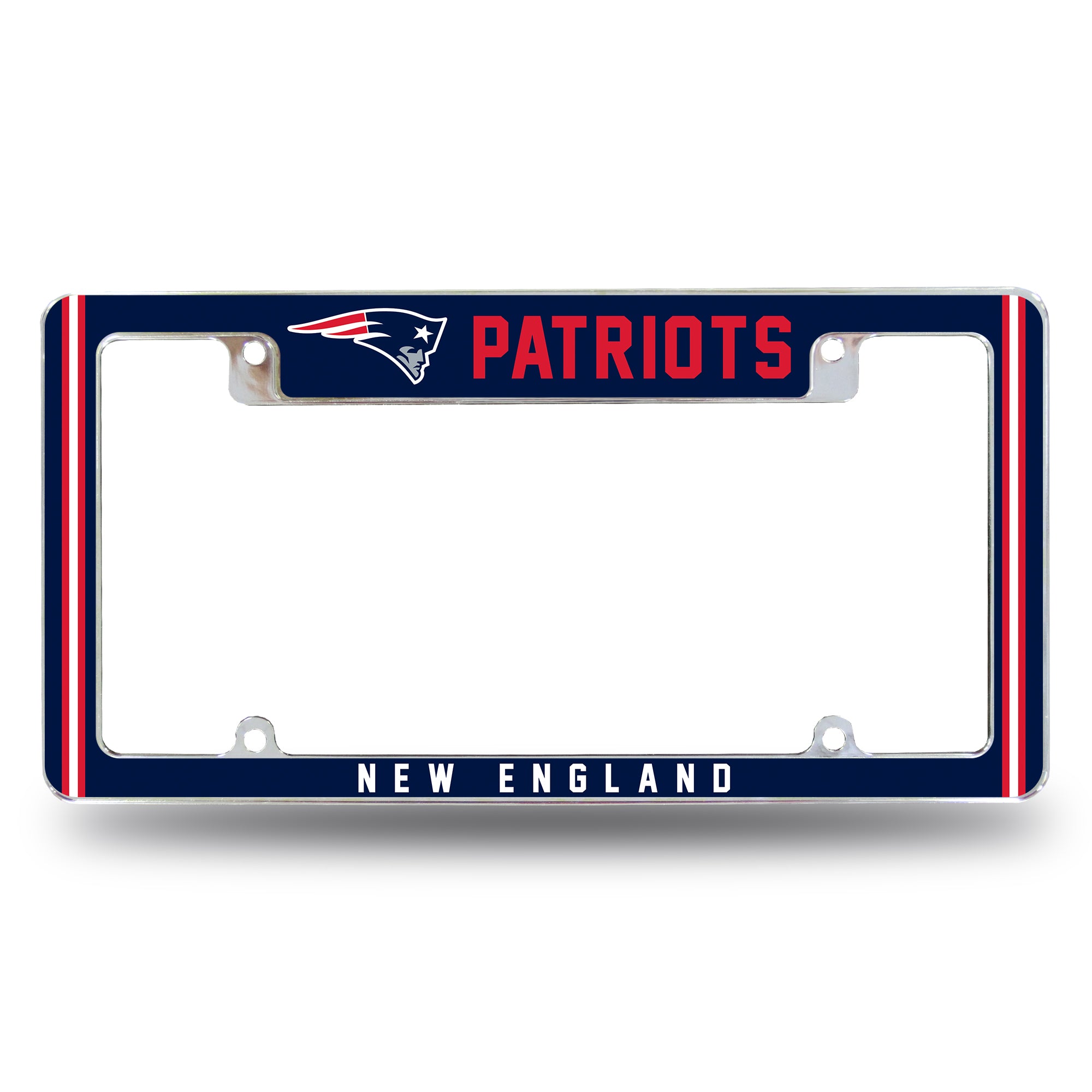 NFL Football New England Patriots Classic 12" x 6" Chrome All Over Automotive License Plate Frame for Car/Truck/SUV