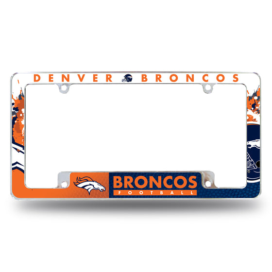 NFL Football Denver Broncos Primary 12" x 6" Chrome All Over Automotive License Plate Frame for Car/Truck/SUV