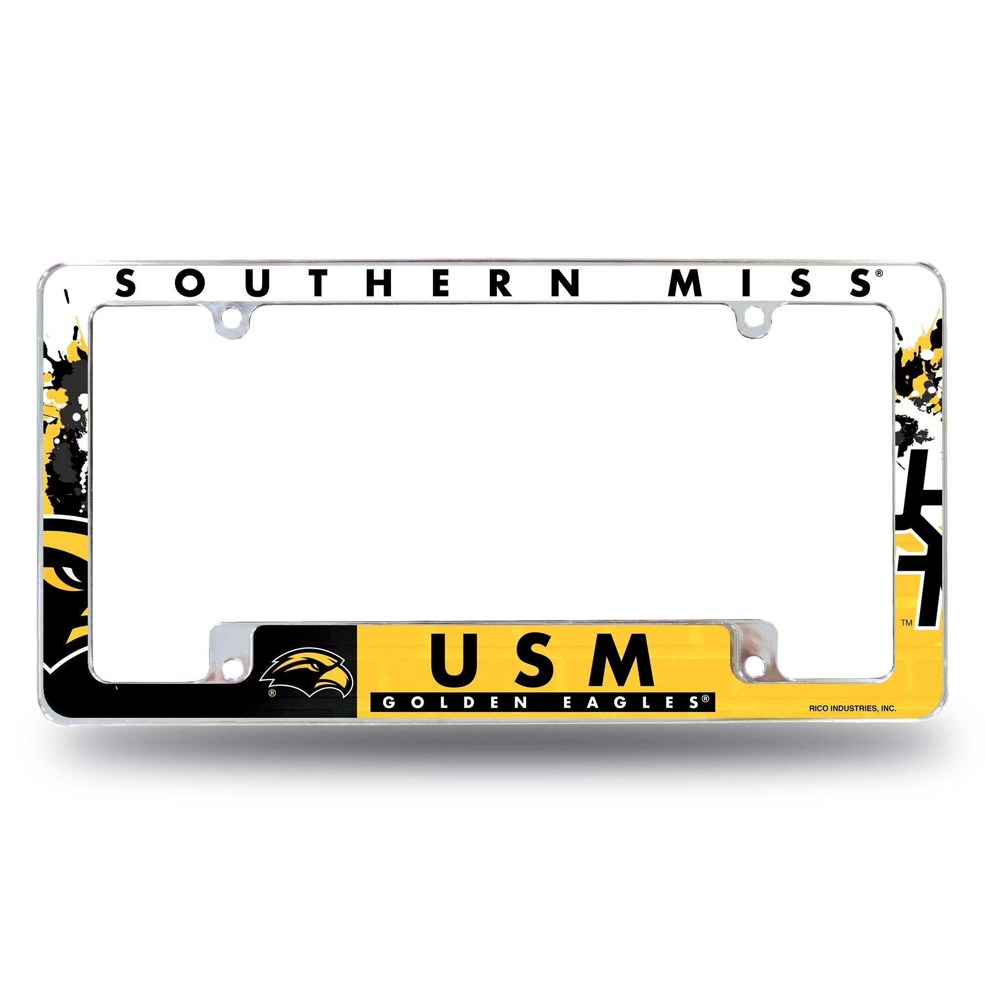 NCAA  Southern Mississippi Golden Eagles Primary 12" x 6" Chrome All Over Automotive License Plate Frame for Car/Truck/SUV