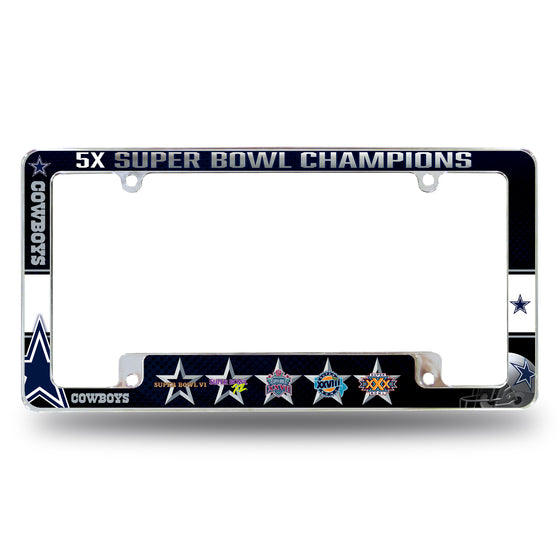 NFL Football Dallas Cowboys Champ 12" x 6" Chrome All Over Automotive License Plate Frame for Car/Truck/SUV